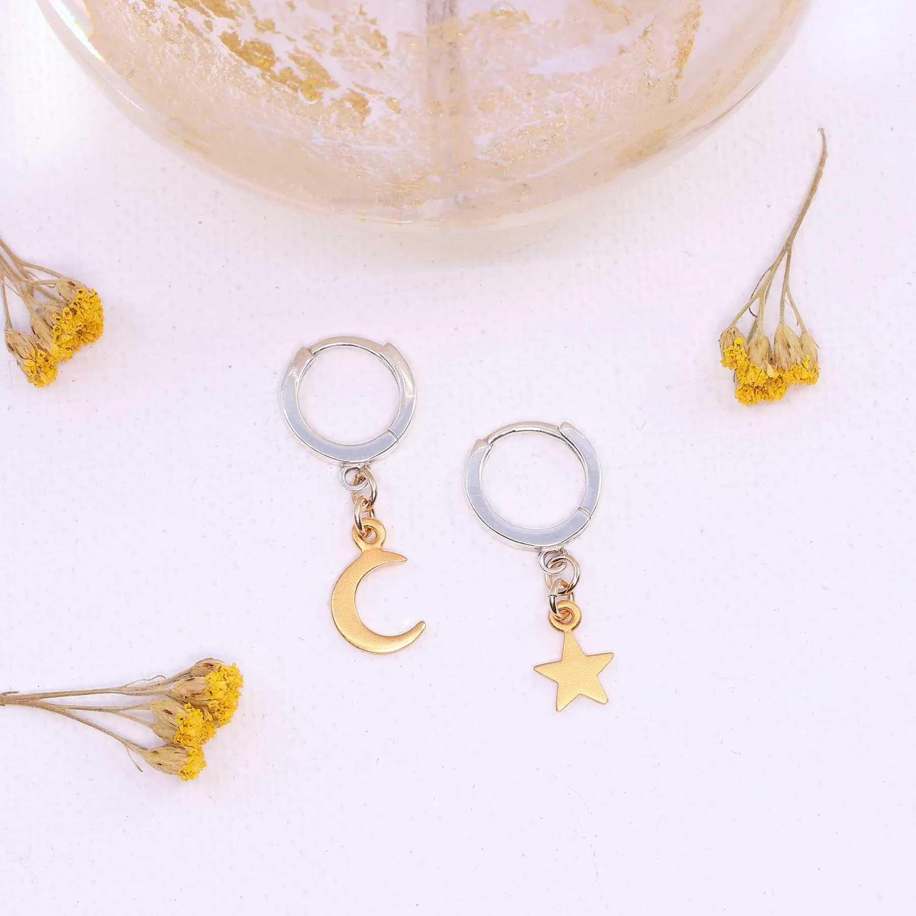 Moonstruck - Celestial Mixed Metal Huggies Hoop Earrings