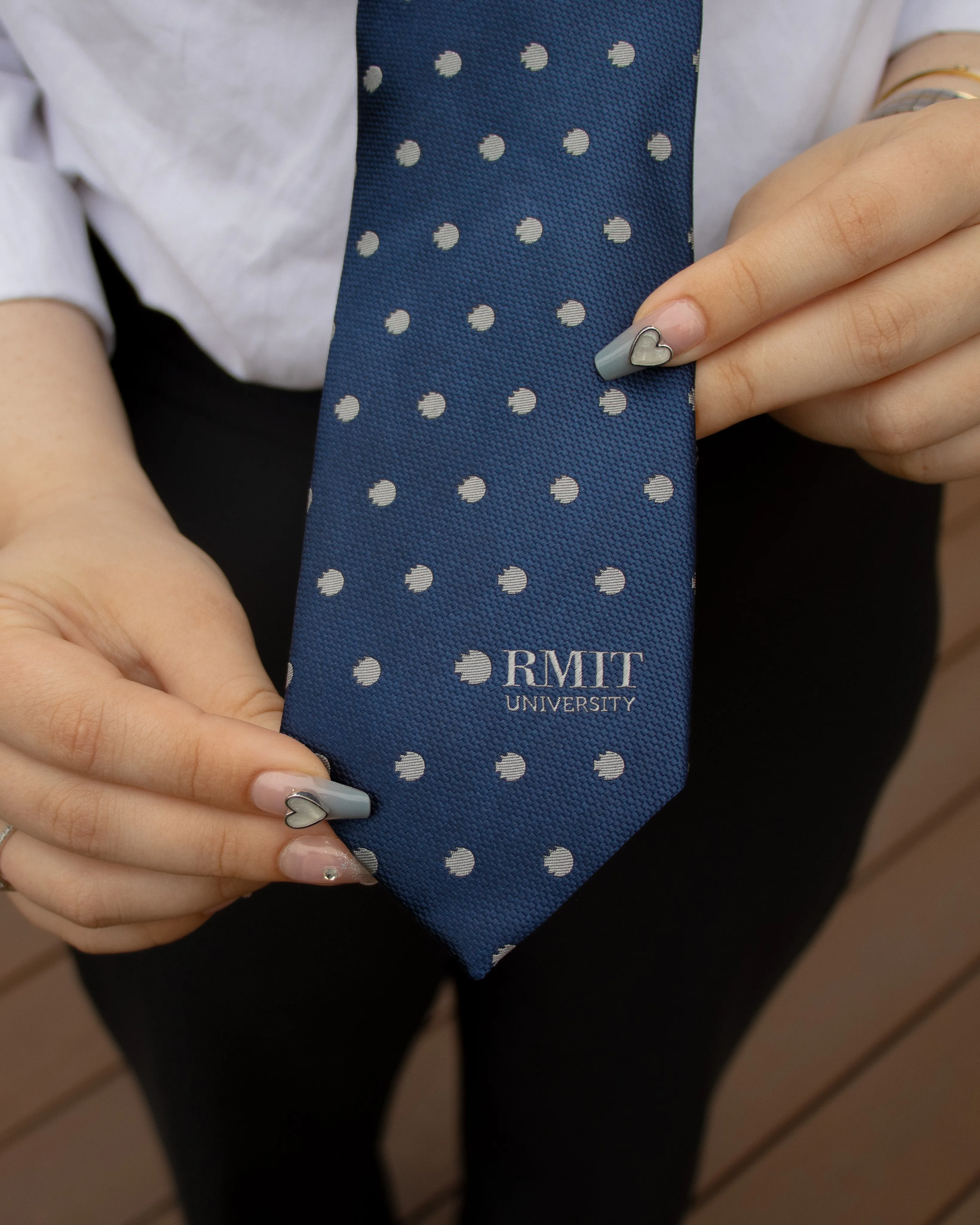 Navy Tie with Silver Pixels