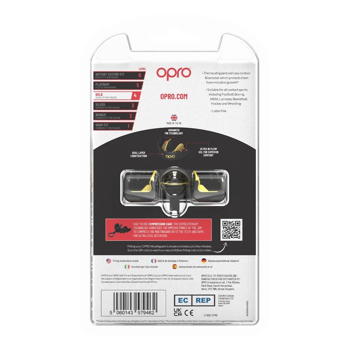 Opro Self Fit Adult Braces   Strap Mouthguard - Black / Gold