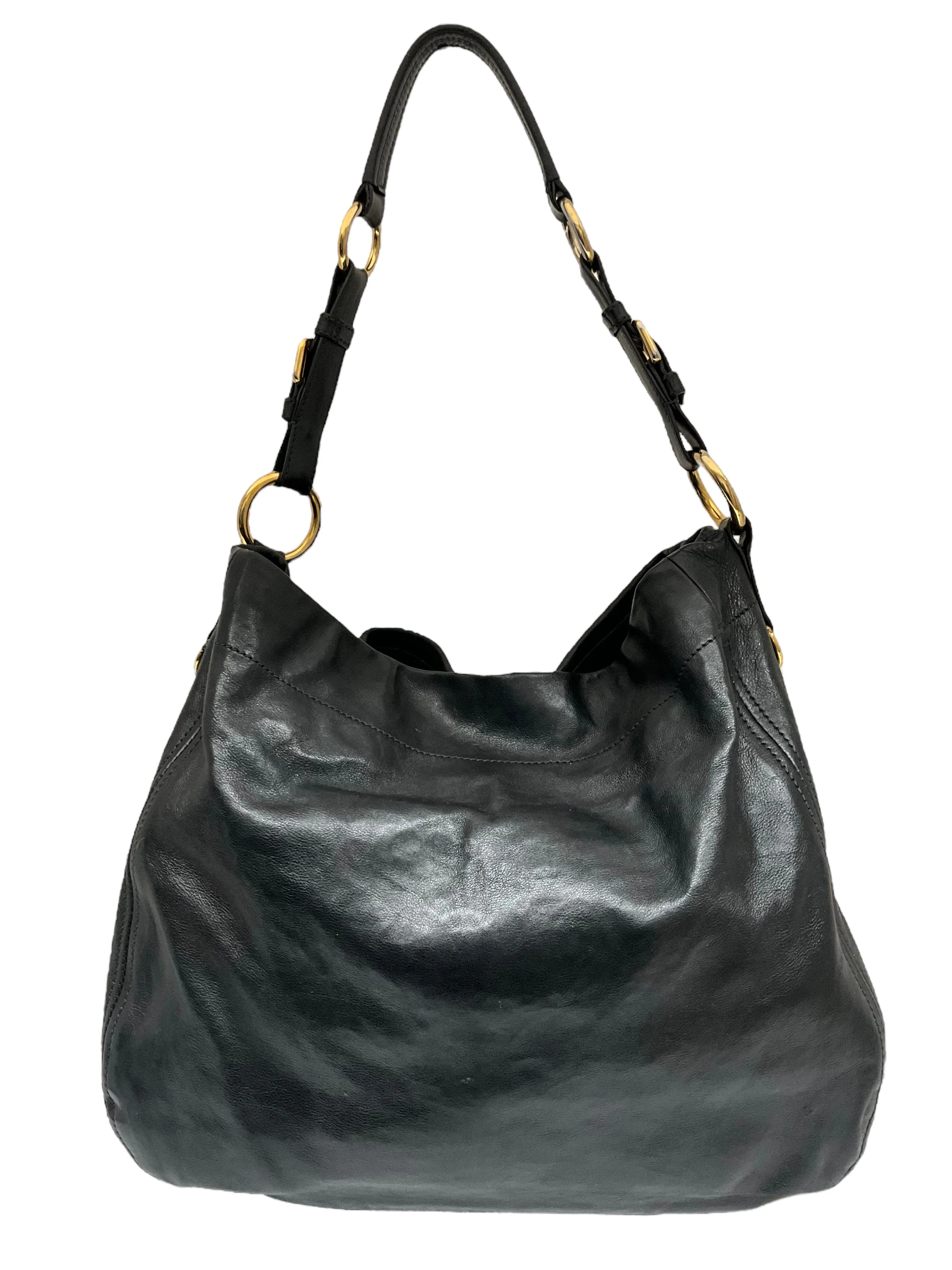 Prada Black Glace Calf Hobo Bag