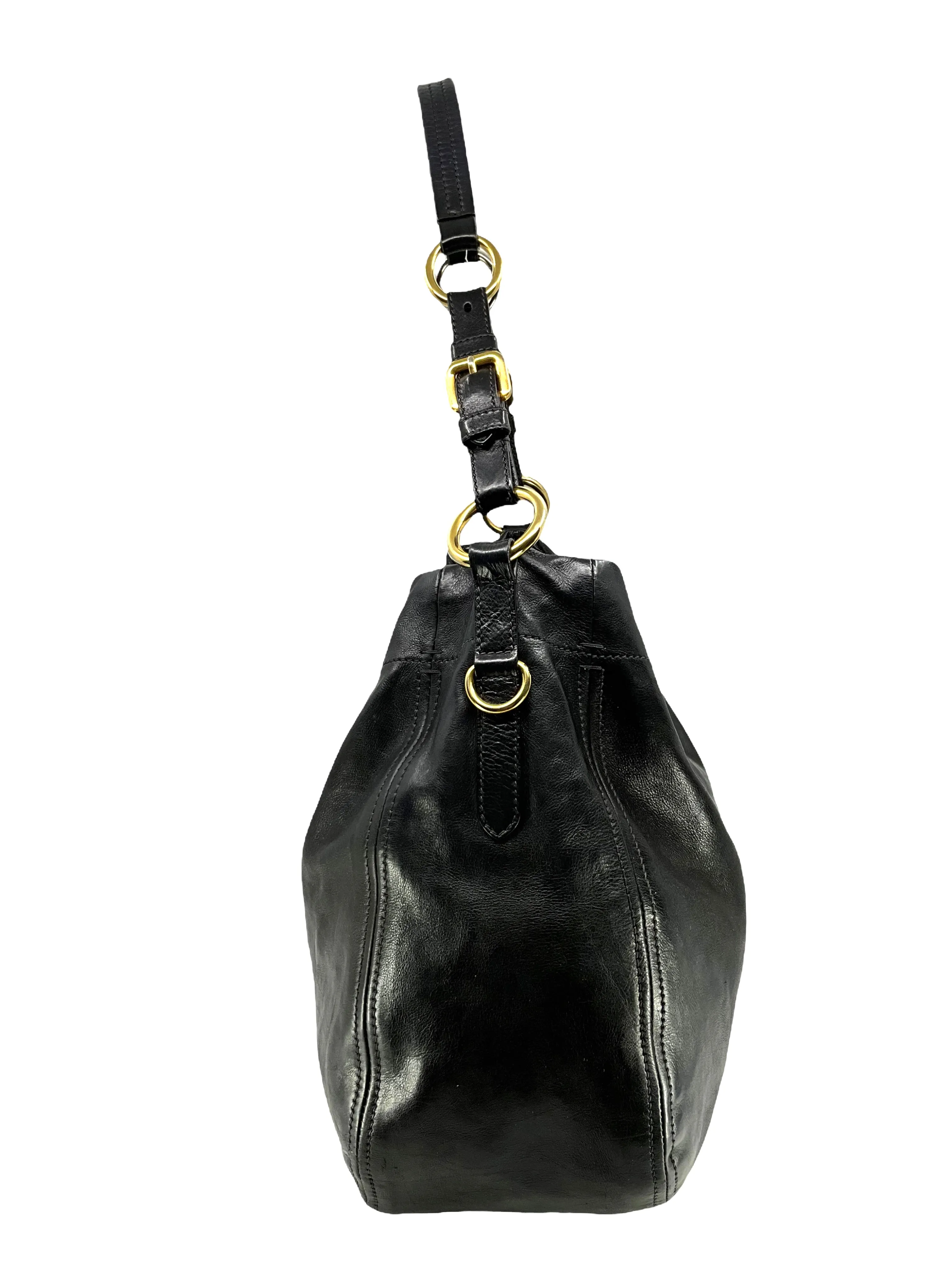 Prada Black Glace Calf Hobo Bag