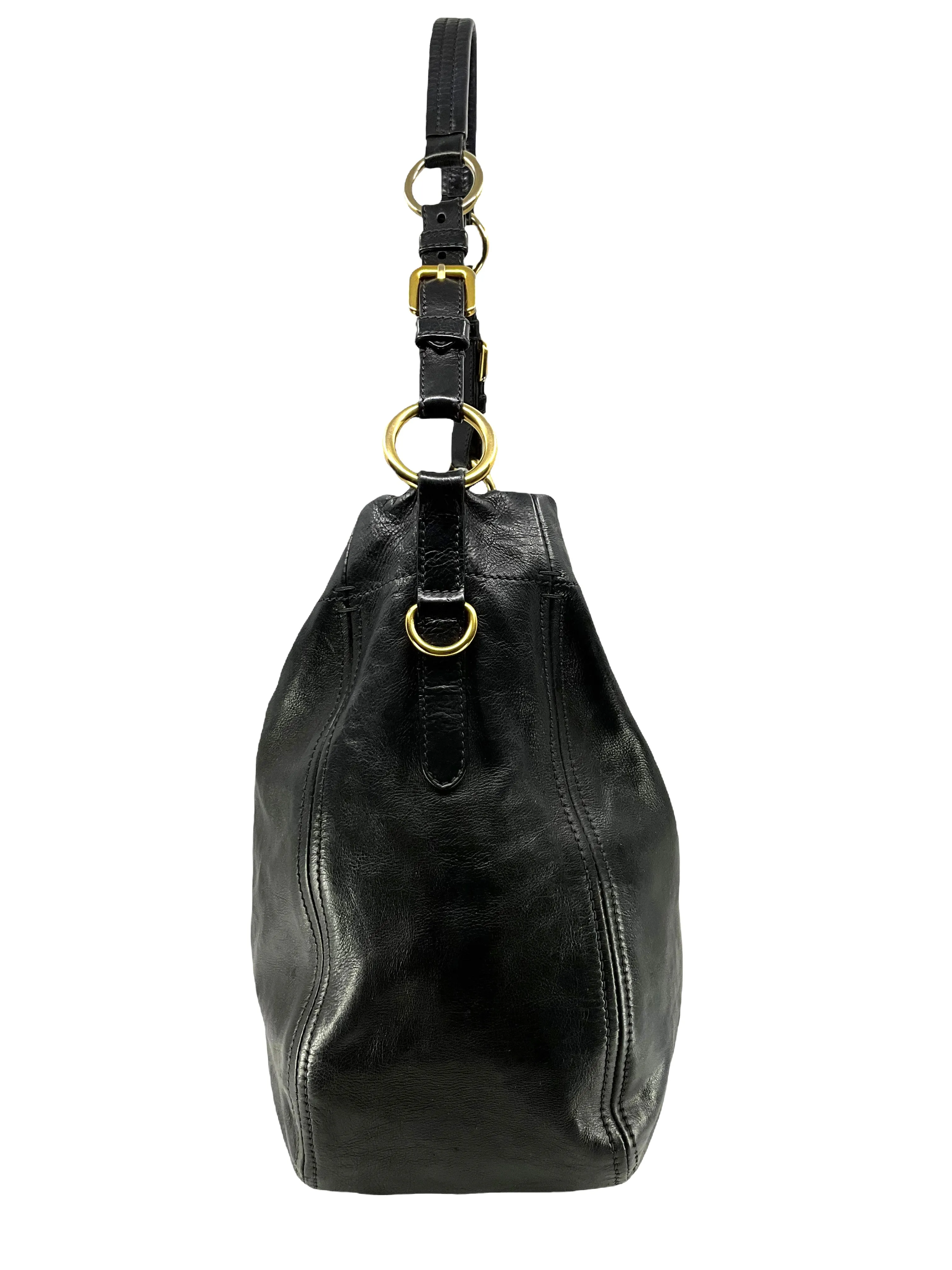 Prada Black Glace Calf Hobo Bag