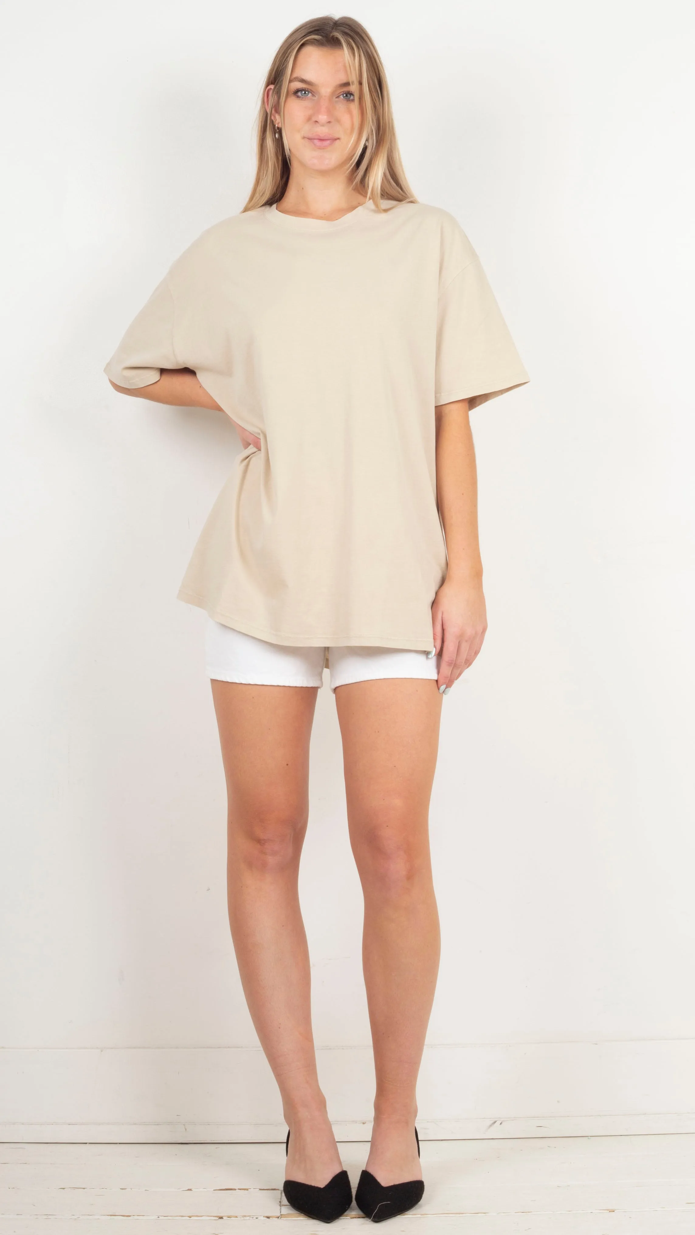 Round Neck Oversized Tee - Taupe