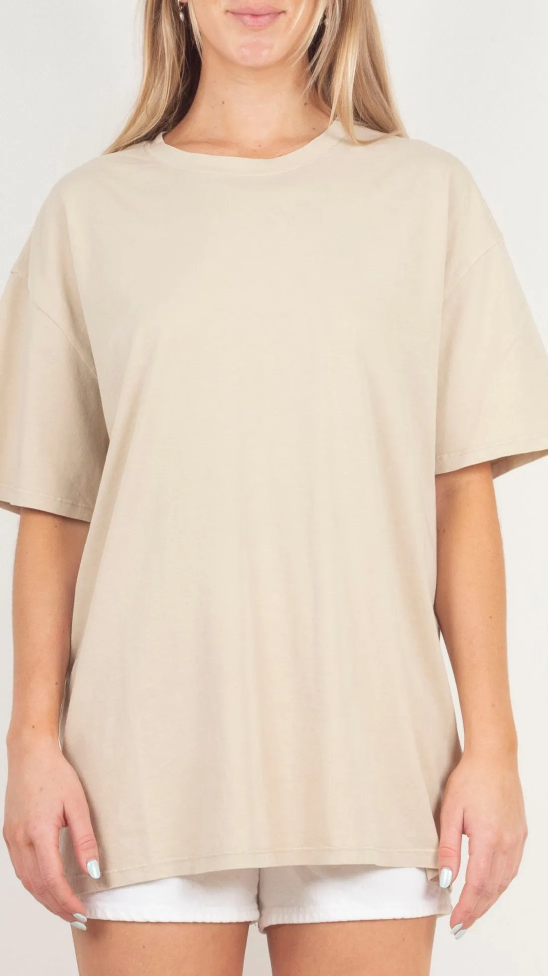 Round Neck Oversized Tee - Taupe