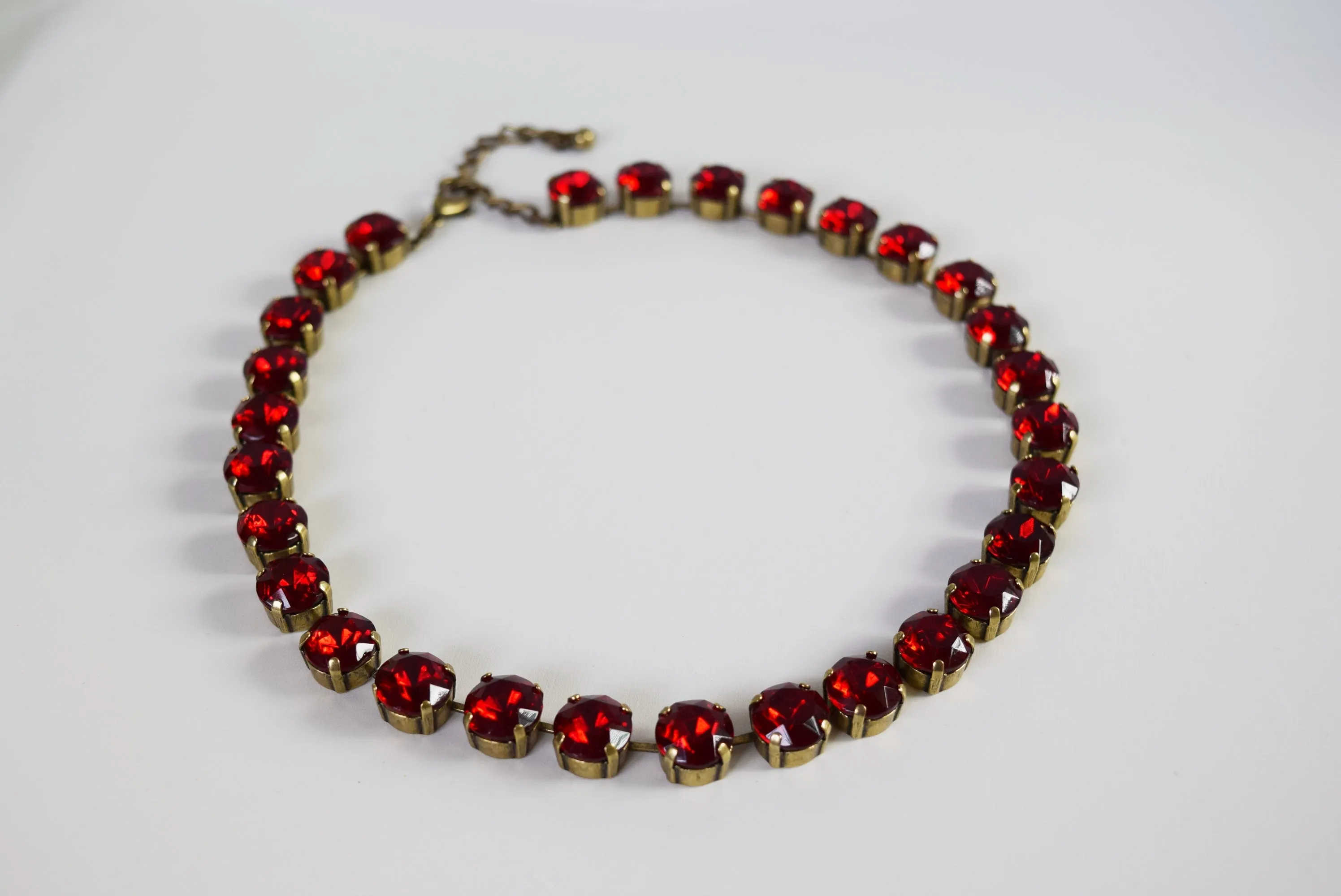 Ruby Red Crystal Collet Necklace - Small Round