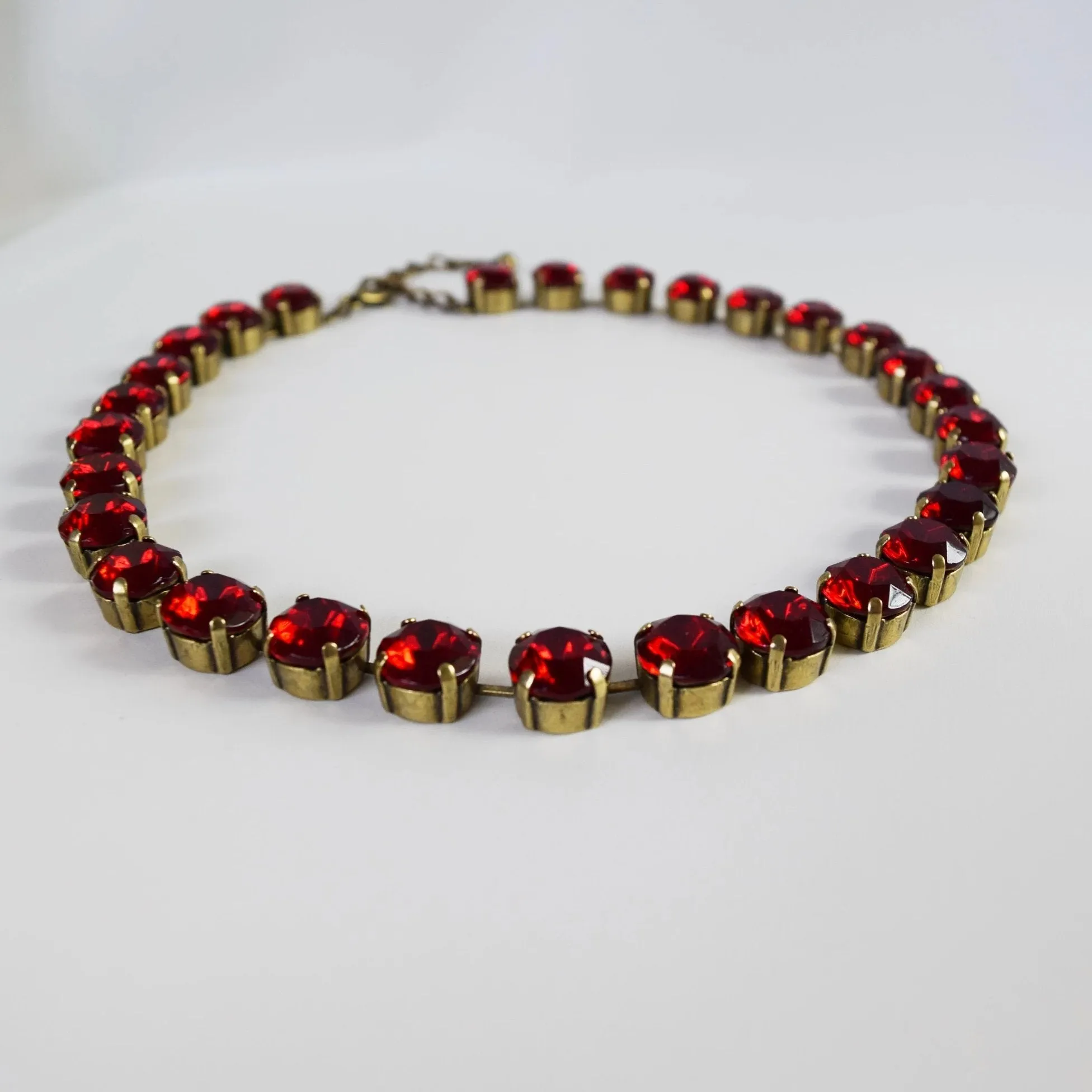 Ruby Red Crystal Collet Necklace - Small Round