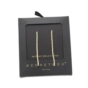 Secret Box 14K Gold Dipped Rhinestone Linear Dangle Evening Earrings