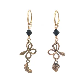 SERPENT Charm Earrings Black Crystal - BRONZE