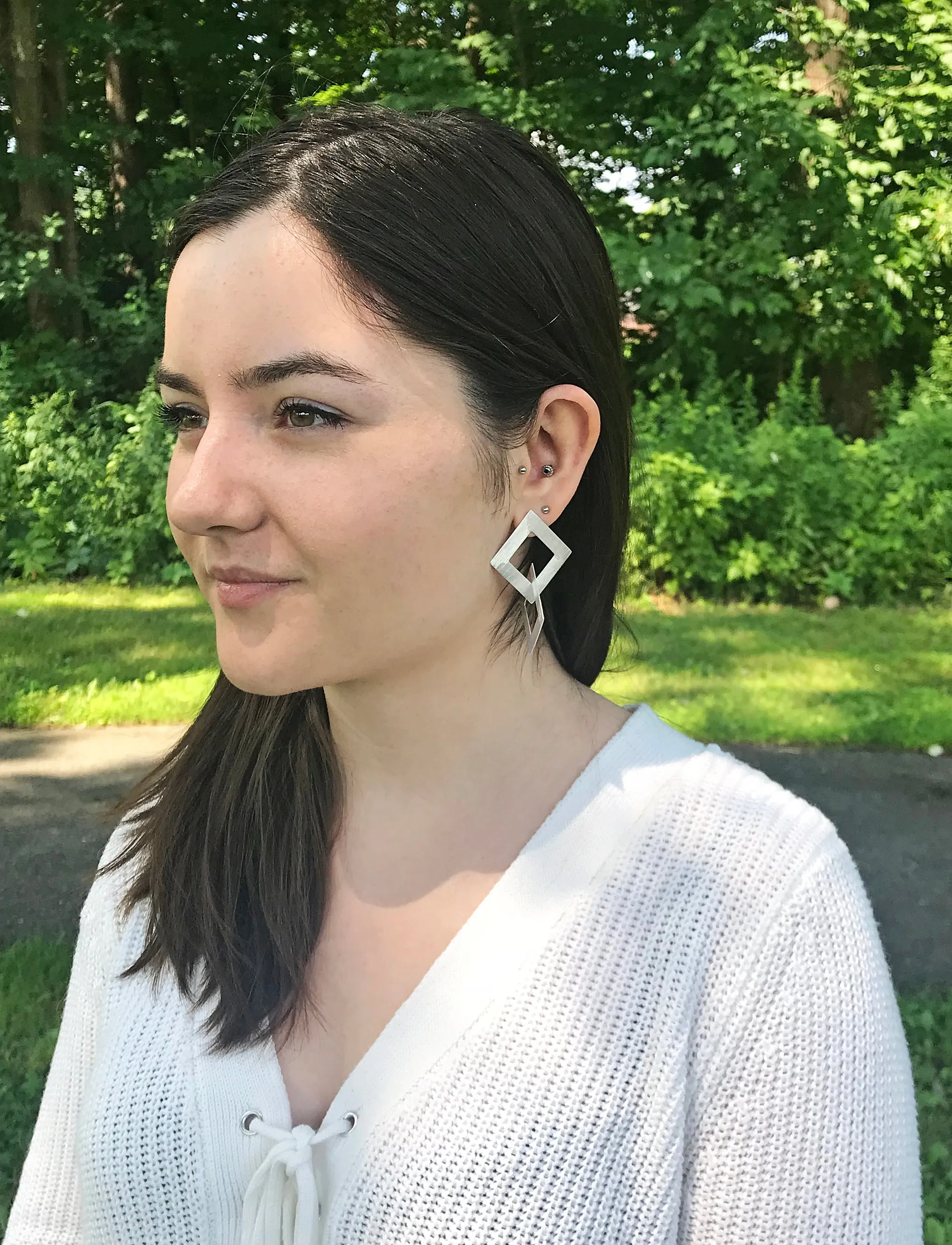 Sheila Fajl Boone Double Square Dangle Earrings in Silver Plated