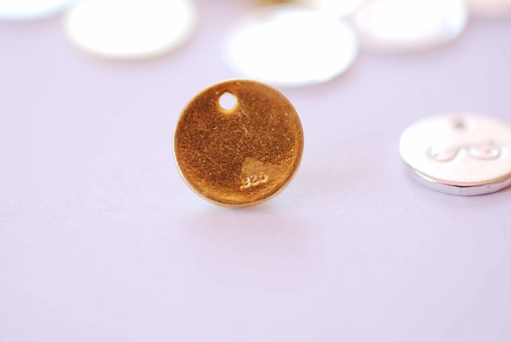 Small Gold Boobs Boobies Breast Disc Round Charm Vermeil 18kk gold plated 925 Sterling silver Stamping Disc Breast Cancer Awareness