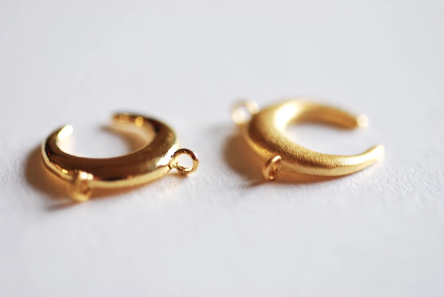 Small Matte Wholesale Pink Rose Gold Vermeil Crescent Moon Connector Charm- 22k gold plated Half Moon Charm, Double Bail Moon, Double Horn Charm, 303