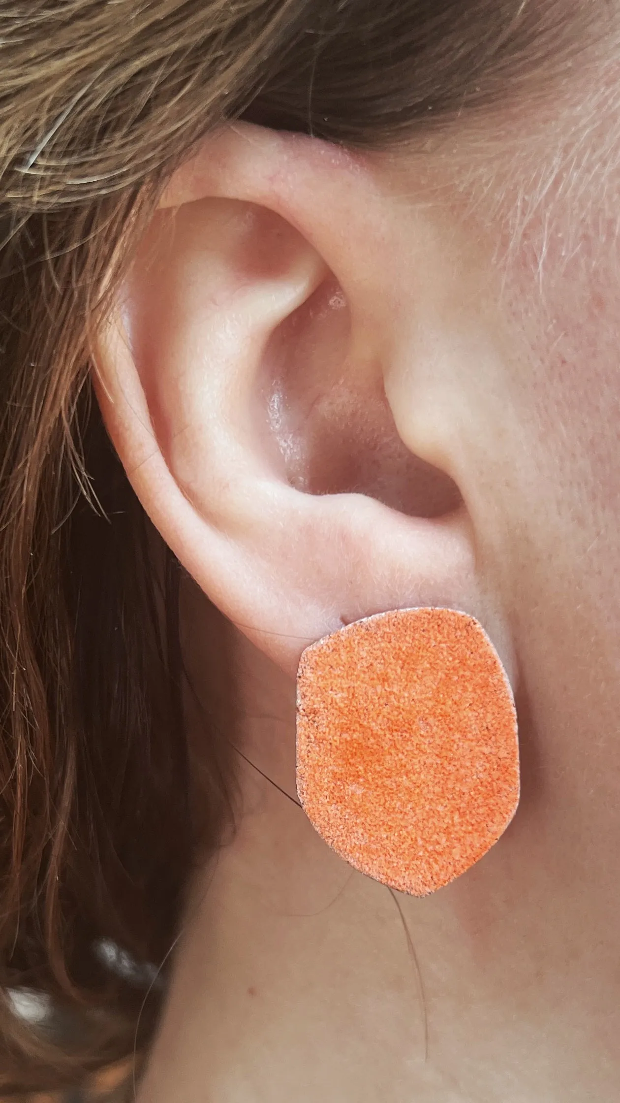 Small Round Orange Enamel Earrings