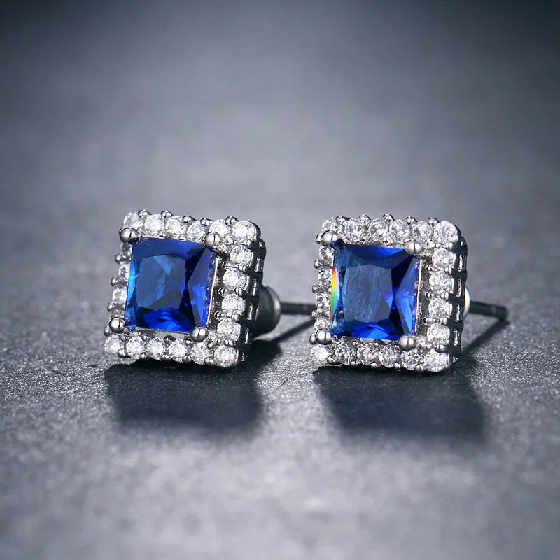 Small Square CZ Crystal Stud Earrings - 4 Colors