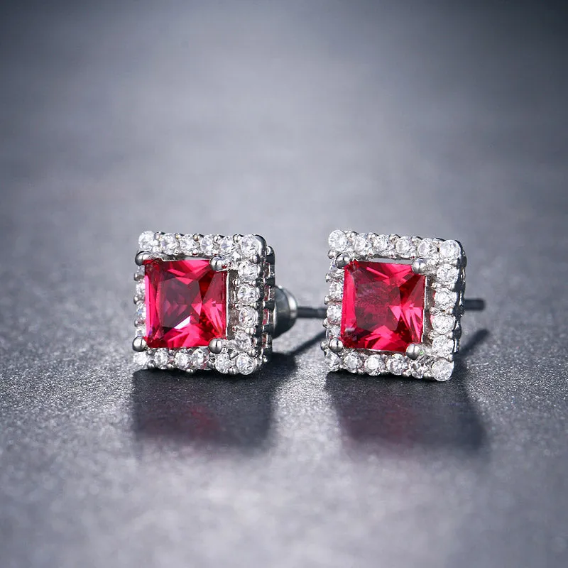 Small Square CZ Crystal Stud Earrings - 4 Colors