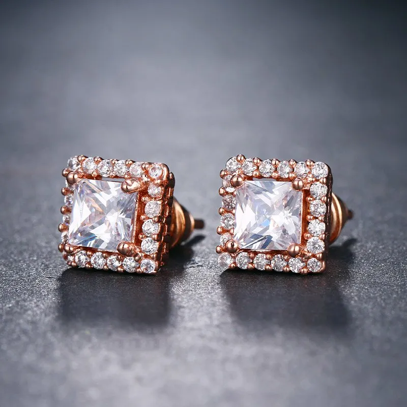 Small Square CZ Crystal Stud Earrings - 4 Colors