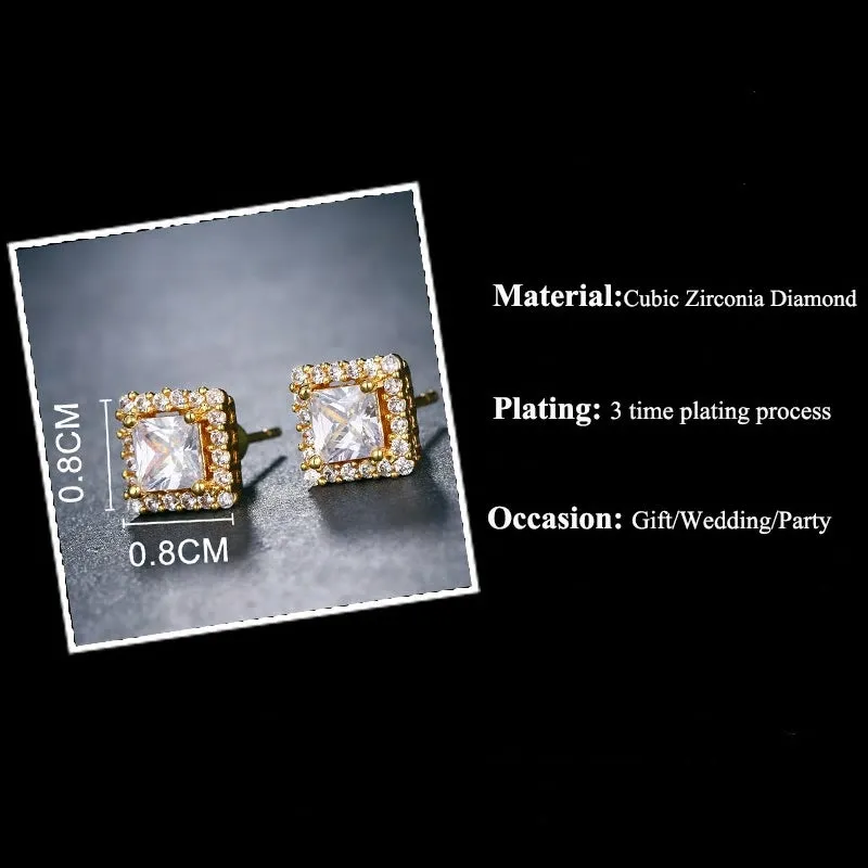 Small Square CZ Crystal Stud Earrings - 4 Colors