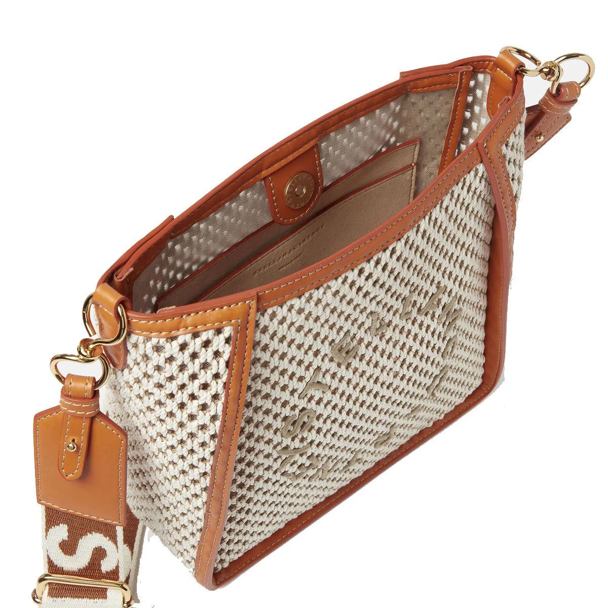 Stella Logo Mini Crossbody Hobo Rope Mesh, Ivory/Beige