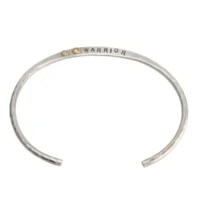 Sterling Silver Flat Hammered Crescent Warrior Cuff Bracelet with Diamond Details