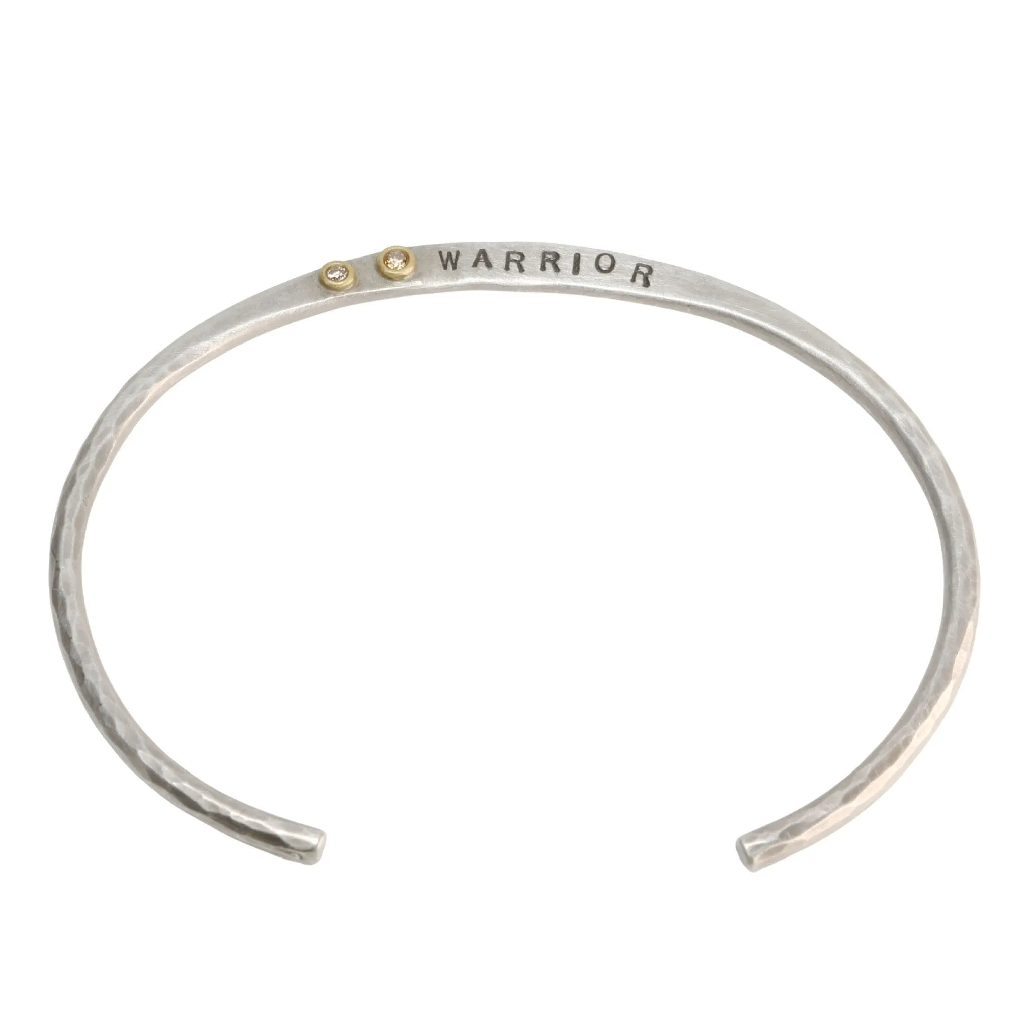 Sterling Silver Flat Hammered Crescent Warrior Cuff Bracelet with Diamond Details