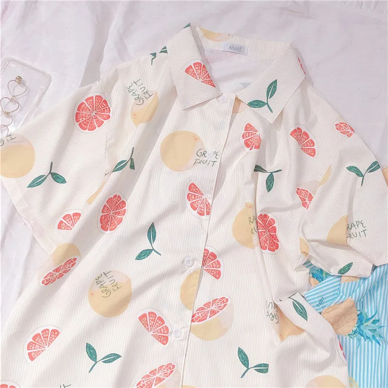 SWEET PEACH PRINT SHORT-SLEEVE SHIRT BY22406