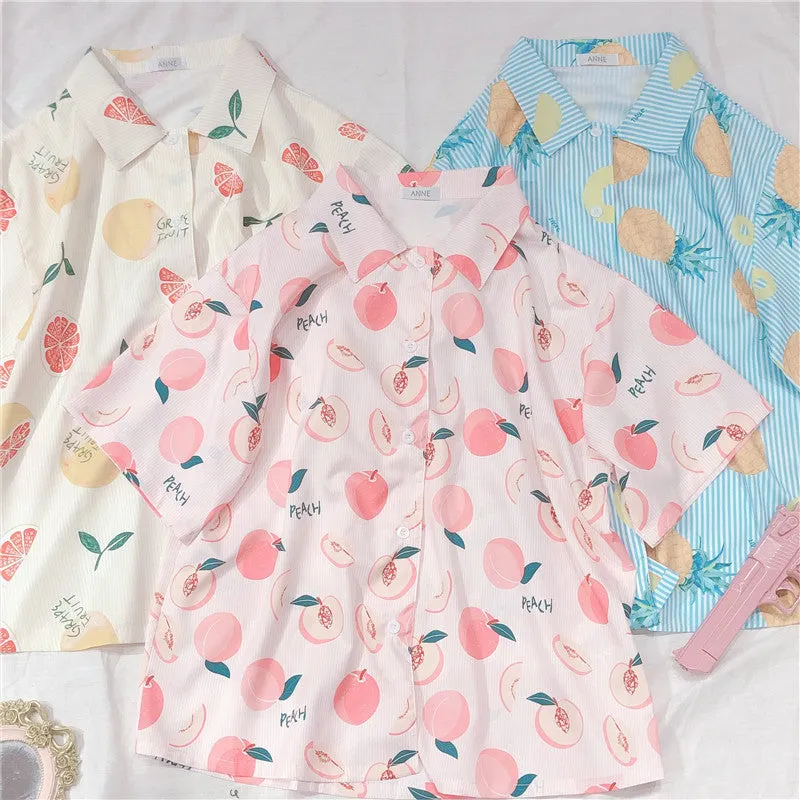 SWEET PEACH PRINT SHORT-SLEEVE SHIRT BY22406