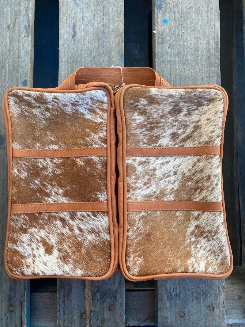 Toiletry Bag Hair on & Tan Leather