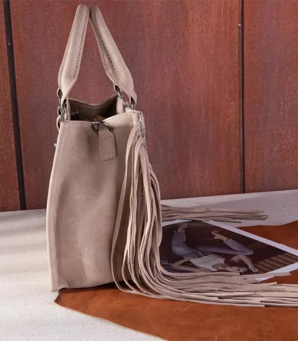 Trinity Ranch cowhide tote crossbody in beige