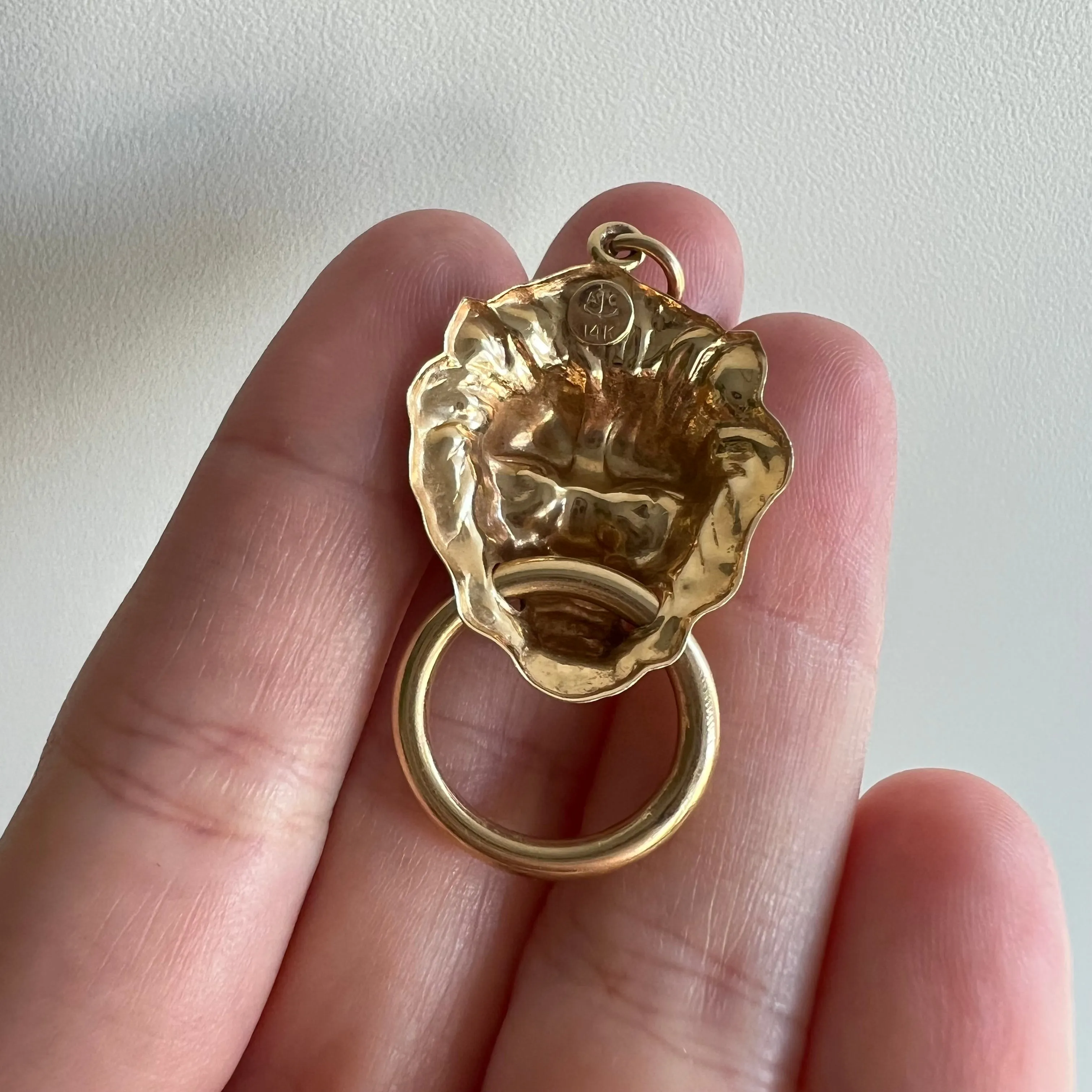 V I N T A G E // beastly door knocker / 14k yellow gold pendant or charm