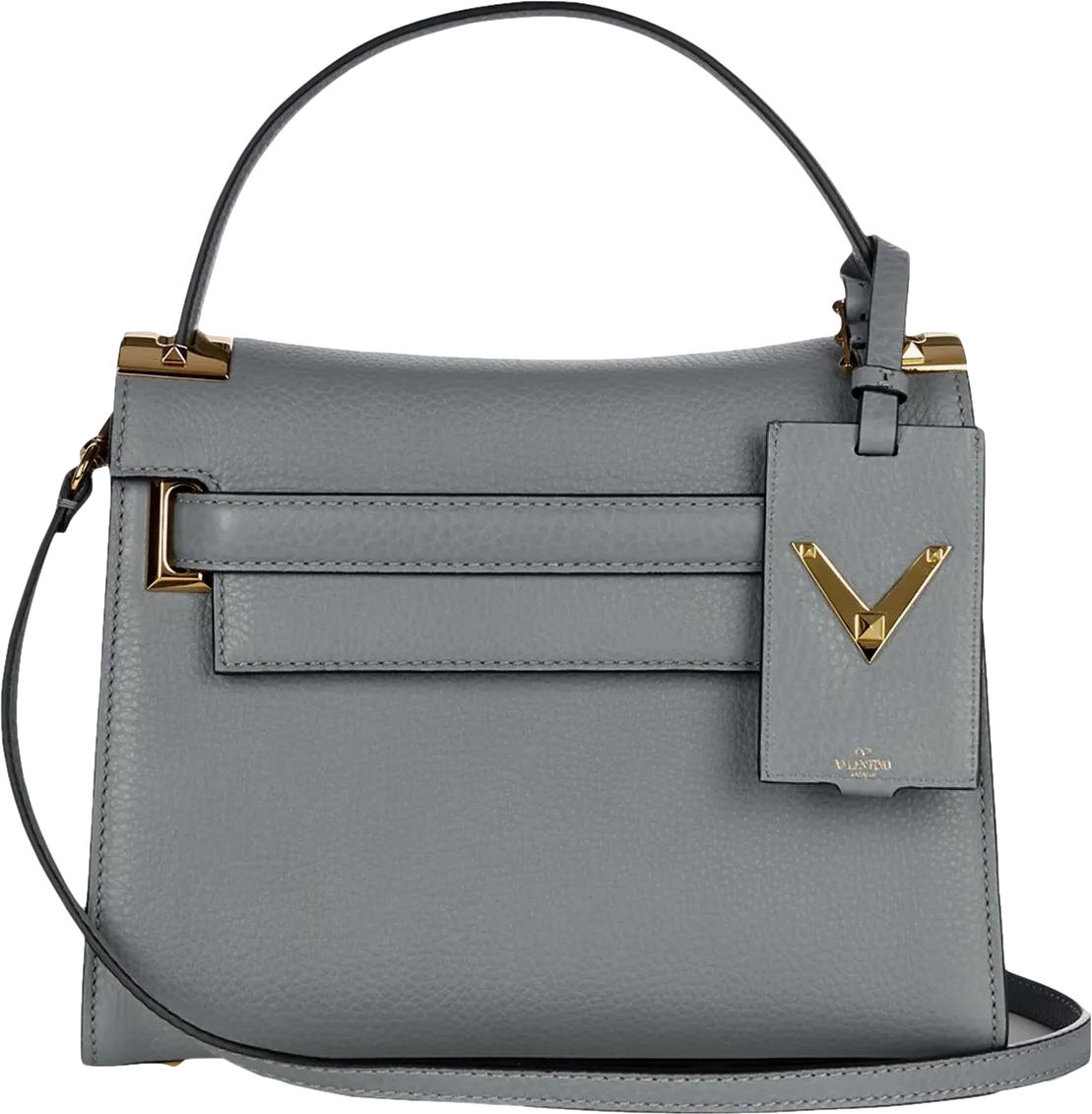 Valentino Garavani Grey Leather Medium My Rockstud Top Handle Bag