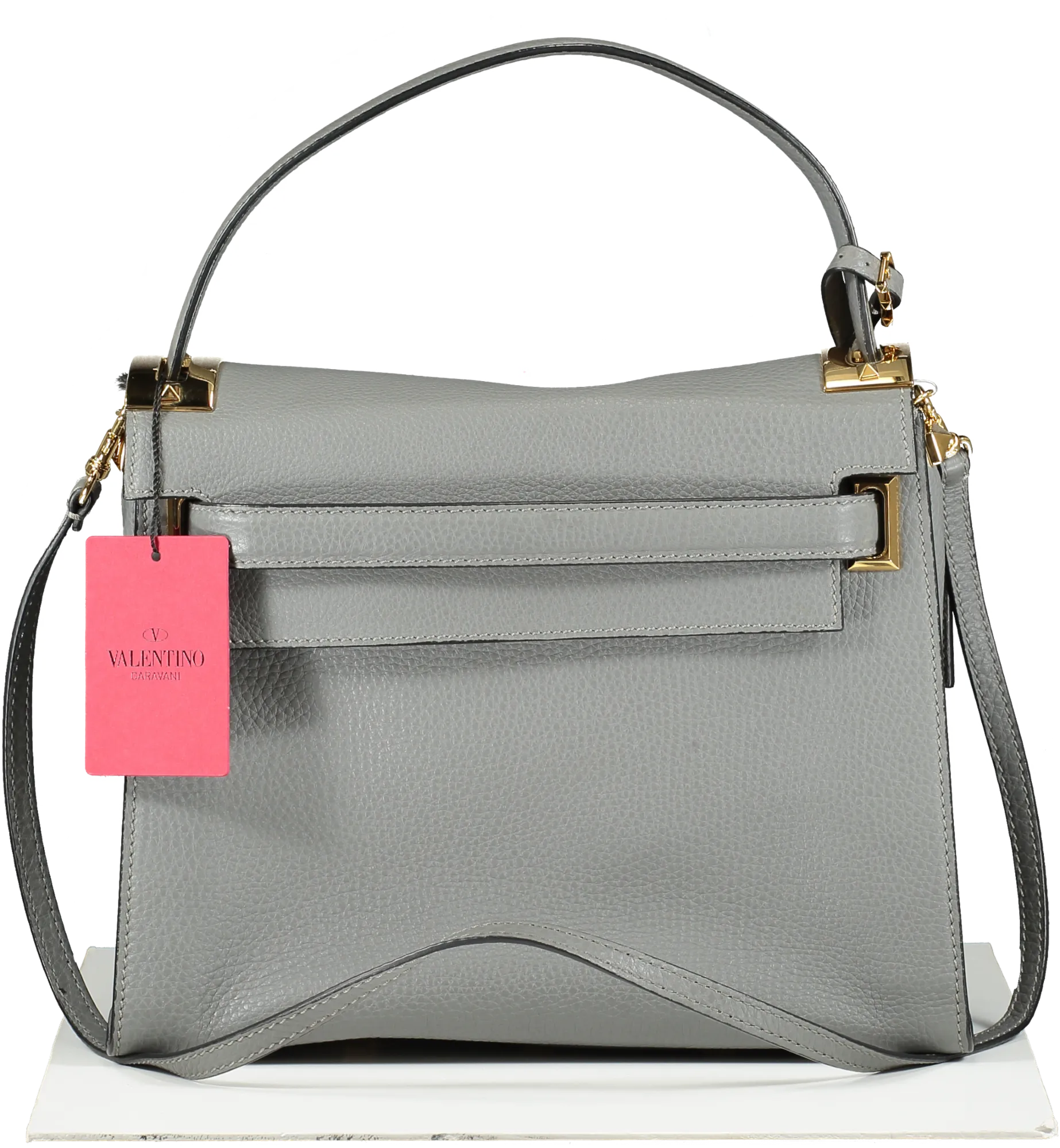 Valentino Garavani Grey Leather Medium My Rockstud Top Handle Bag