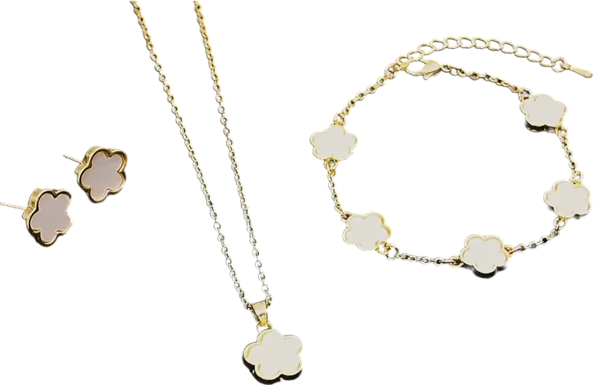 White/Gold 3 Piece Clover Bracelet/necklace/earrings Set