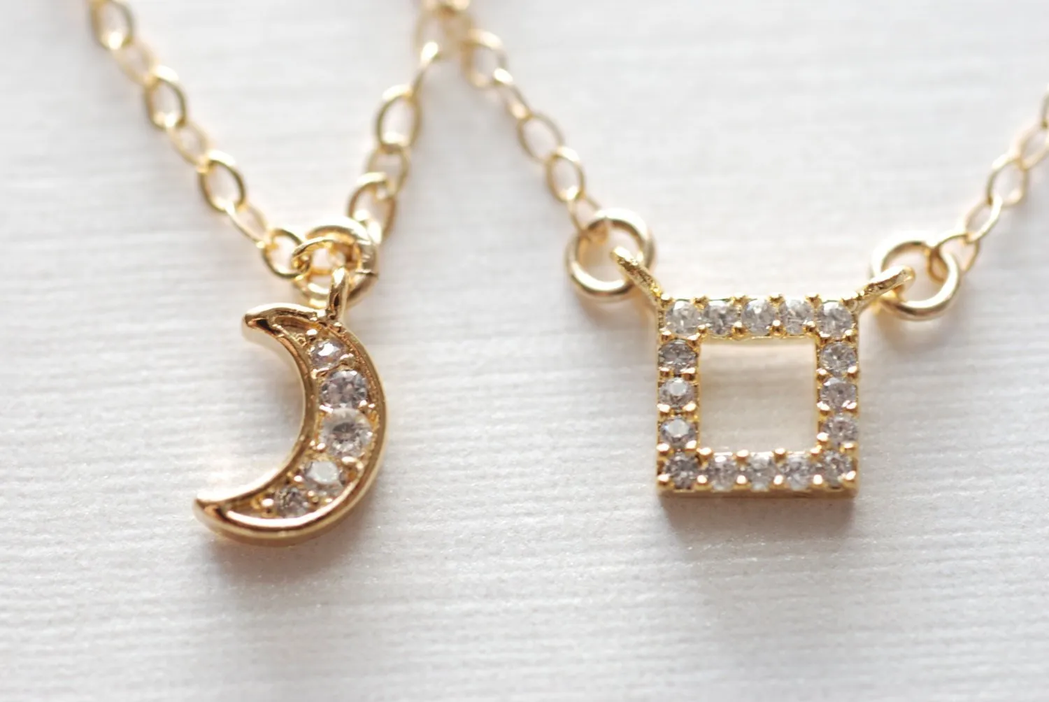 Wholesale Gold Square Necklace- Layer Necklace, Crescent Moon Necklace,14k gold filled Chain