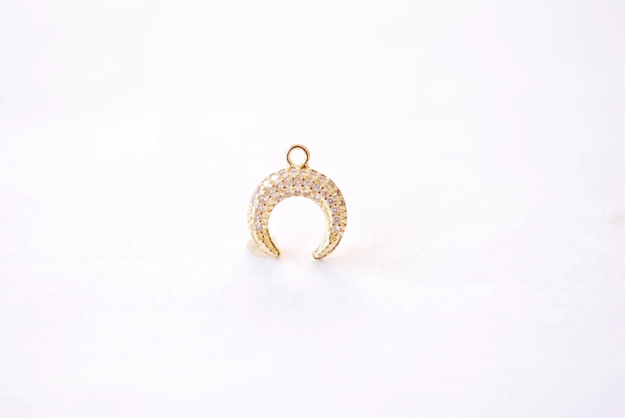 Wholesale Moon Cubic Zirconia Charm - 16k Gold plated Brass Micro Pave CZ Half Moon Crescent Waning Moon Eclipse Celestial Pendant B203