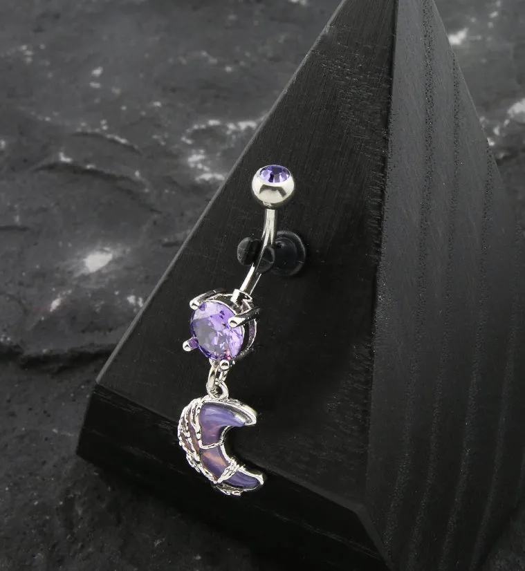 Wire Moon Purple Opalite Purple CZ Stainless Steel Belly Button Ring